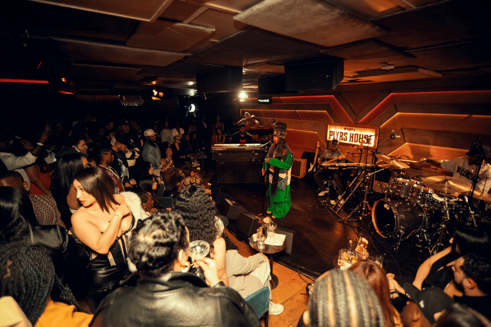 Singer Eryka Badu performing in front of crowd