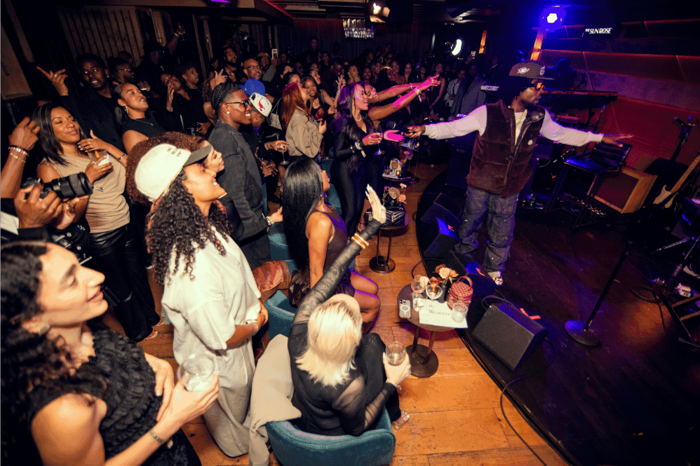 Rapper Wale performing in front of crowd